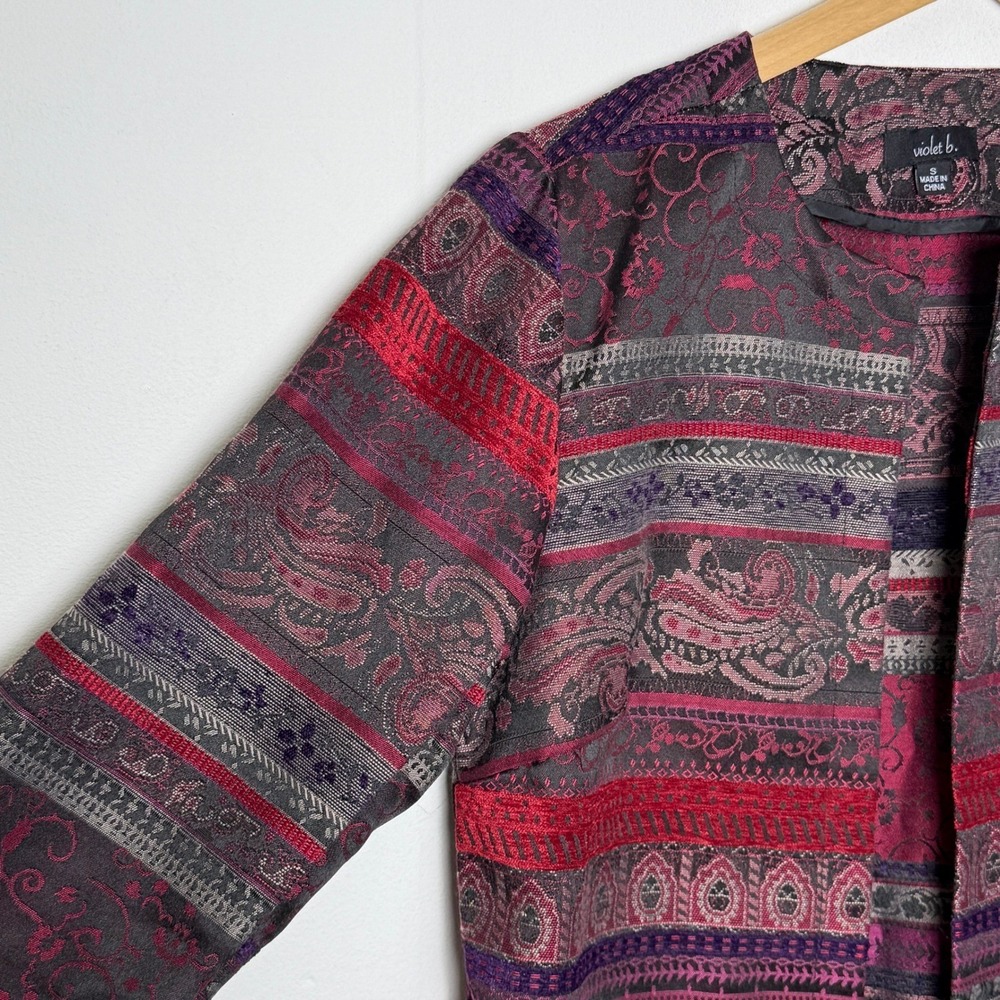 Womens Paisley‎ Stripe Blazer Jacket Size S Open Front Violet B